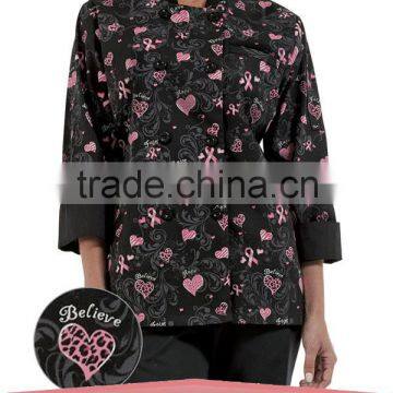 Double Breasted Coat for Women Pink Black Chef Coat Cotton/Poly Kitchen Uniform