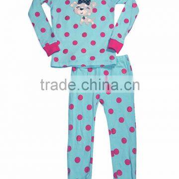 Wholesale Soft Warm Printed Spotted Girls Cotton Pajama Set