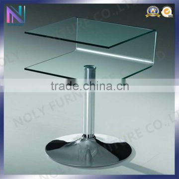 High Quality CT113-1 Bent tempered glass square Corner coffee table with single metal base