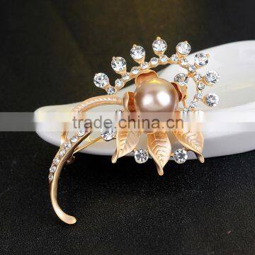 Fashion Gold Silver Plated Flower Brooches Imitation Pearl Rhinestone Brooch Pins for Women Jewelry Gift