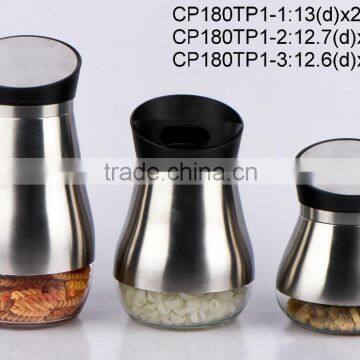 CP180TP1 belly shape glass jar with stainless steel casing