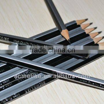 7" standard size hexagonal shape black and silver striped graphite HB pencil sharpened with dipped end
