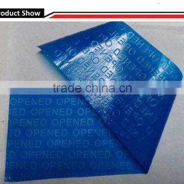 Non residue tamper evident label blue