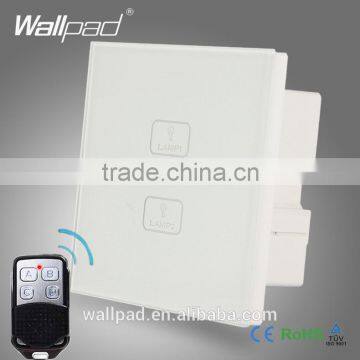 Waterproof Wireless Wallpad White Tempered Glass 2 Gang 2 Way Double RF Remote Touch Controlled Touch Screen Light Wall Switch