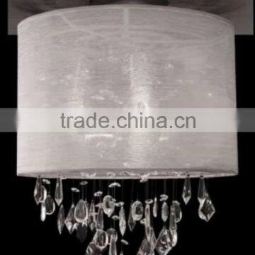 Chinese Style Elegant Crystal Ceiling Lamp in White Silk Shade photo-3