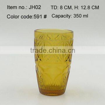 Press Drinking Glass/Wine Goblet,Hiball,DOF, Sundae Cup Color Glass in Amber With Geometric Designs Emboss photo-3