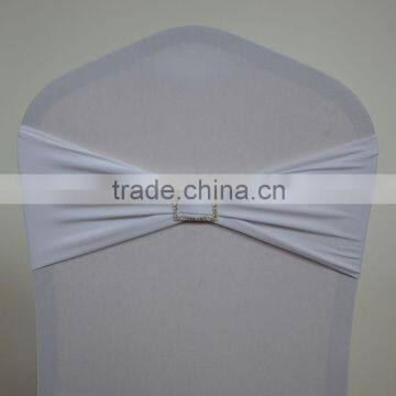 White spandex chair sash/spandex band with metal square diamond buckle for weddings