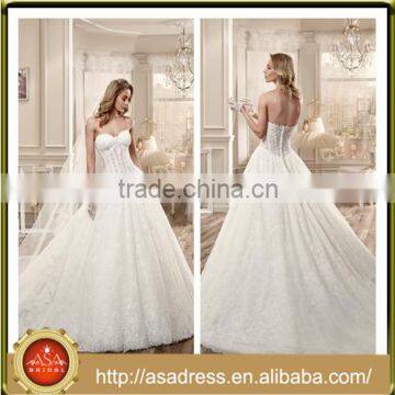 VDN50 Generous Princess Style Lace Appliqued Bridal Wedding Dress 2016 Full Length See Through Bodice Wedding Gown with Lace