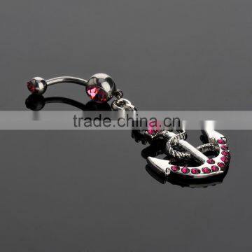 Multi Color Gems Paved Anchor Dangle Belly Button Naval Ring.