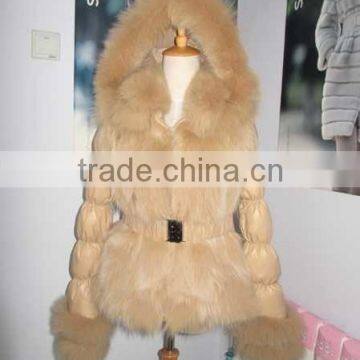 2015 Genuine down coat with real fox fur trim down puffer jacket