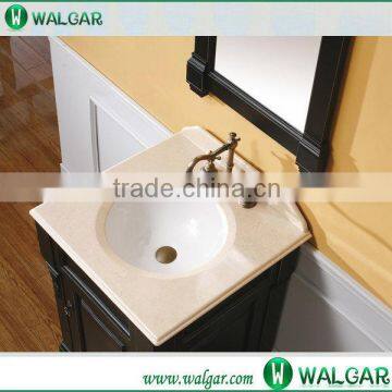 Factory price beige color artificial marble vanity top with basin, cabinet , strainer