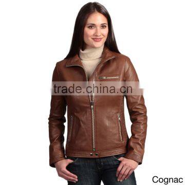 Young ladies deep brown korean leather jacket