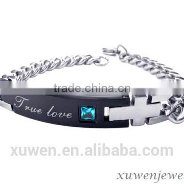 black plated color bracelet stainless steel with blue zircon