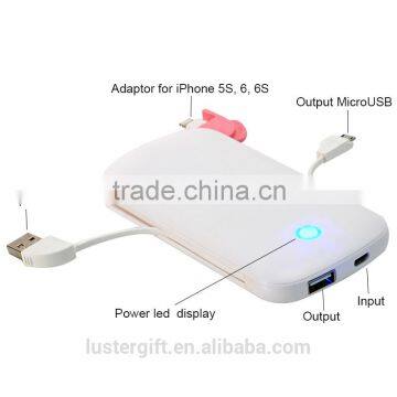 Best Quality Built-in Cable Portable Slim Power Bank 6000mAh