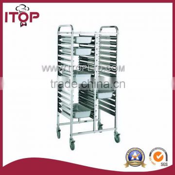 Stainless Steel highter double row Tray liquor trolley with 6 pans