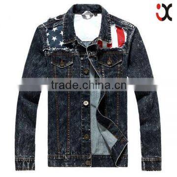 2015 New American Flag Jeans Jacket for Men Fashion Motorcycle Jeans Coat(JXW811)