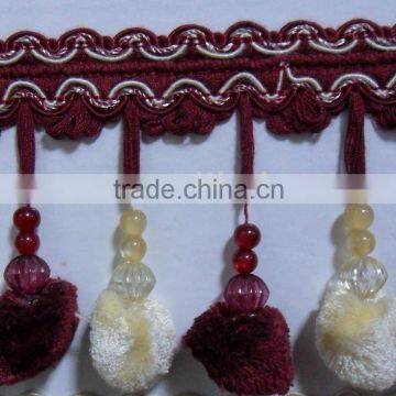 Pompon tassel Fringe with Beautiful Trim