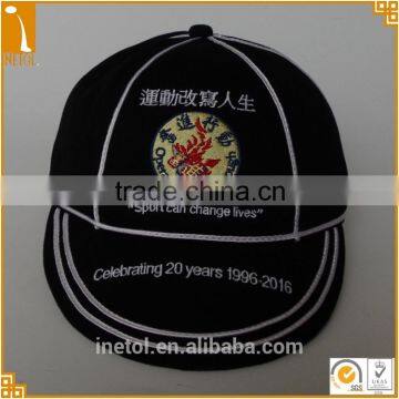 6 panel black 100% cotton embroidered character custom baseball cap whoesale