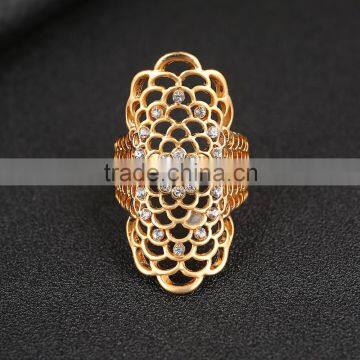 Gold Multihole Crystal Flower Pave Setting Knuckle Men And Women Fashion Rings