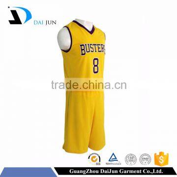 Daijun OEM yellow polyester high quality custom basketball uniforms china