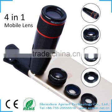 accessories parts phone camera lens mobile attachment clip 12x telescope wide angle lens kit