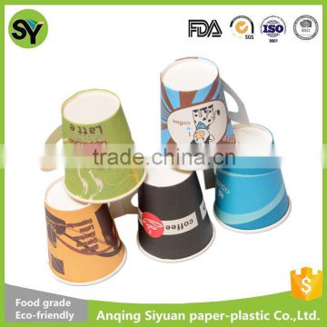 Wholesale Disposable Colorful Printed Paper Cups With Handle 7oz