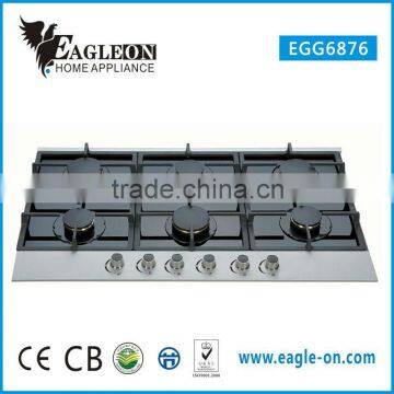 EGG6876 87cm temper glass built-in gas stove/ gas hobs / gas cooktop/ 6 Sabaf brass burners