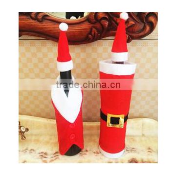 Promotional christmas decoration, hot sale santa claus bottle case, christmas red wine bottle cover , bottle bag