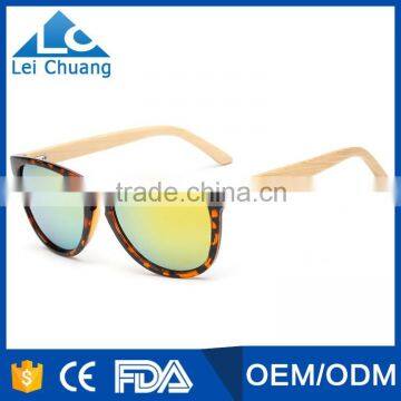 top sale colorful mirror lens and plastic frame bamboo temple wooden sunglasses