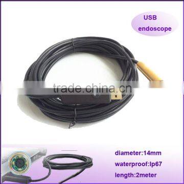 portable Mini 14mm Dia length 2m Borescope usb snake industrial endoscope Camera