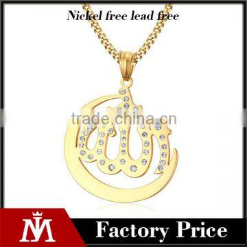 wholesale fashion jewelry allah gold plated pendant with crystal charm necklace for men