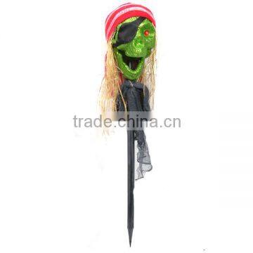 Glittered Pirate Skull Stake for Halloween Outdoor Garden Decoration