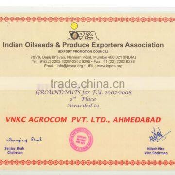 EXCELLENCE IN EXPORT OF GROUNDNUTS CERTIFICATE
