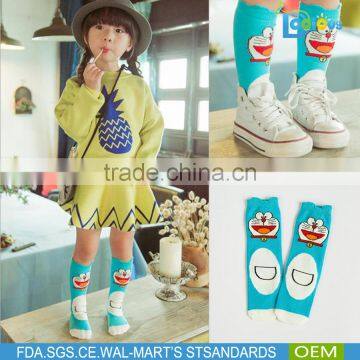 cheap best quality girls knee high socks cartoon blue cat long socks for 0-6 years