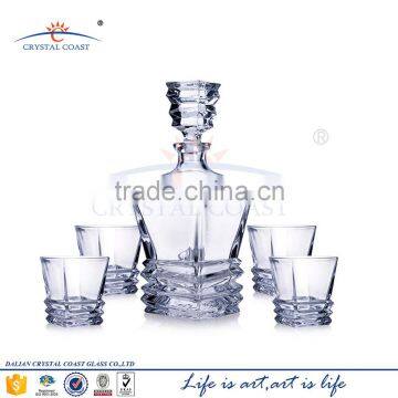 Clear Crystal Decanter and Whiskey Tumblers, 1+6-Piece Set