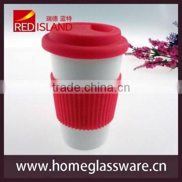 wholesale high quanlity pop mug ceramic cup with silicon lid &sleeve