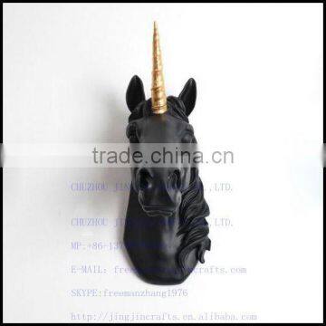 gold horn carving resin unicorn wall mount