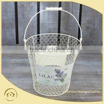 Bucket shape paper decal wrought iron basket