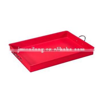 Red Metal Pet Food Tray/Party Drink Holder/Enamel Side Handle Rectangle Metal Serving Tray