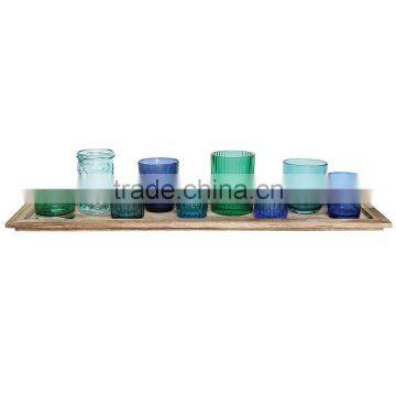 Fashion Co-op Wood Tray with Glass Tea Light Candle Holders Set