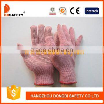 DDSAFETY 2017 Pink Cotton String Knit Gloves Working Gloves With White PVC Dots One Side