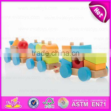 2015 Pull Shape Blocks Train Toy, Образовательный деревянный поезд-тяжёлая лошадь из кубиков, Новый дизайн деревянных кубиков-игрушки - маленький поезд-тяжёлая лошадь W05C020 photo-3