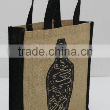 Recycled Jute Fabric Three Bottle Wine Bag With Jute Self Handle photo-2