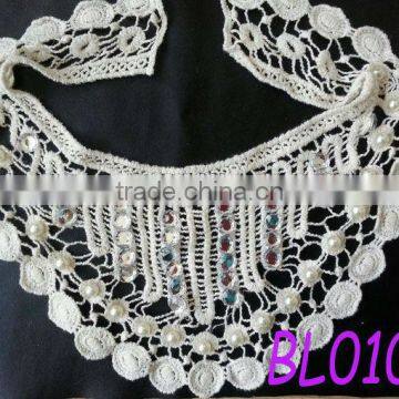 decorative 100% cotton embroidery beaded lace applique for neck design