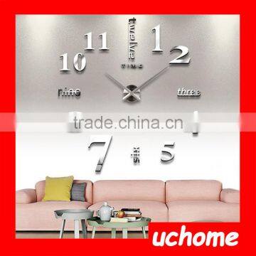 UCHOME Modern DIY Number Wall Clock 3D Mirror Surface Sticker Home Room Decor Art Silver