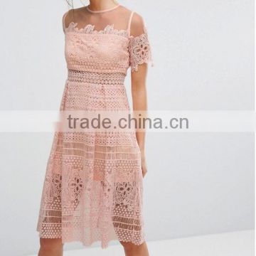 Guangzhou Clothing OEM Fit-and-flare Style Crocheted Nylon Keyhole Back Formal Dress