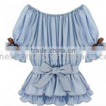Girls Fairy Blue Jeans Style Peplum Ruffle Sleeve Blouses China Manuafacturer photo-2