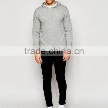 Custom Long Sleeve With Drawstring Hood Grey Men's 87% Cotton 13% Viscose Casual Comfort Fit Breathable Pullover Hoodies photo-4