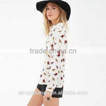 2016 Plain White Casual Long Sleeve With Animal Printing Shirt for Girls photo-2