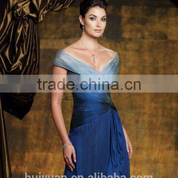 Blue Chiffon Off-shoulder Full Length Beautiful Champagne Mother of the Bride Dresses photo-2